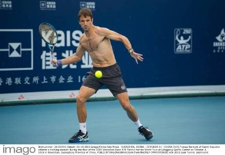 SHENZHEN, CHINA - OCTOBER 01: (CHINA OUT) Tomas Berdych of Czech Republic attends a training session during day four of the 2015 Shenzhen Open ATP Tennis Herren World Tour at Longgang Sports Center on October 1, 2015 in Shenzhen, Guangdong Province of China.  CFP473705010 
