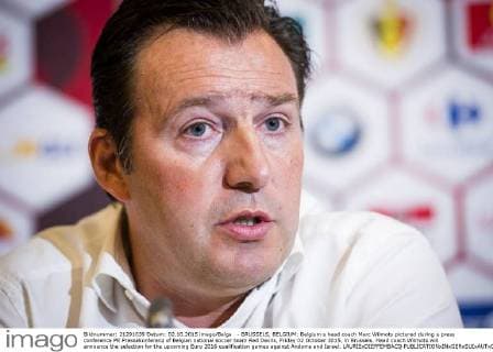 - BRUSSELS, BELGIUM: Belgium s head coach Marc Wilmots pictured during a press conference PK Pressekonferenz of Belgian national soccer team Red Devils, Friday 02 October 2015, in Brussels. Head coach Wilmots will announce the selection for the upcoming Euro 2016 qualification games against Andorra and Israel. LAURIExDIEFFEMBACQ  x04712713x