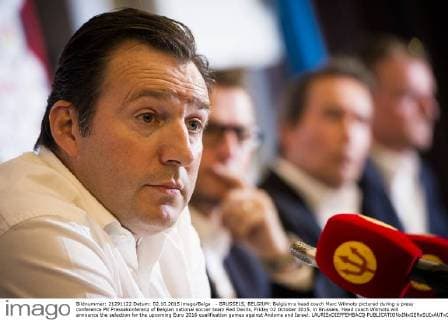 - BRUSSELS, BELGIUM: Belgium s head coach Marc Wilmots pictured during a press conference PK Pressekonferenz of Belgian national soccer team Red Devils, Friday 02 October 2015, in Brussels. Head coach Wilmots will announce the selection for the upcoming Euro 2016 qualification games against Andorra and Israel. LAURIExDIEFFEMBACQ  x04712763x