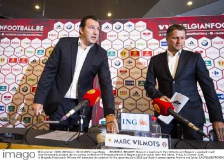 - BRUSSELS, BELGIUM: Belgium s head coach Marc Wilmots and Belgium s assistant coach Vital Borkelmans pictured during a press conference PK Pressekonferenz of Belgian national soccer team Red Devils, Friday 02 October 2015, in Brussels. Head coach Wilmots will announce the selection for the upcoming Euro 2016 qualification games against Andorra and Israel. LAURIExDIEFFEMBACQ  x04712799x