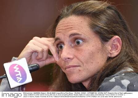 WUHAN, CHINA - OCTOBER 02: (CHINA OUT) Roberta Vinci of Italy addresses a news conference after match during day six of 2015 Dongfeng Motor Wuhan Open at Optics Valley International Tennis Center on October 2, 2015 in Wuhan, Hubei Province of China.  CFP473769814 