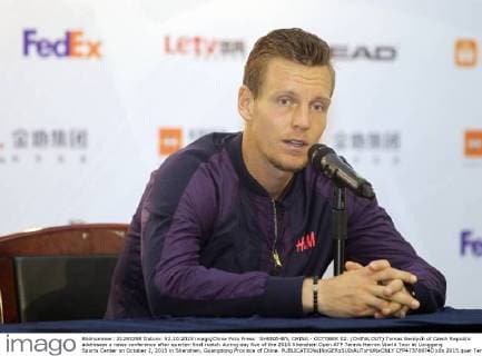 SHENZHEN, CHINA - OCTOBER 02: (CHINA OUT) Tomas Berdych of Czech Republic addresses a news conference after quarter-final match during day five of the 2015 Shenzhen Open ATP Tennis Herren World Tour at Longgang Sports Center on October 2, 2015 in Shenzhen, Guangdong Province of China.  CFP473769740 