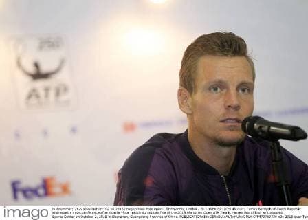 SHENZHEN, CHINA - OCTOBER 02: (CHINA OUT) Tomas Berdych of Czech Republic addresses a news conference after quarter-final match during day five of the 2015 Shenzhen Open ATP Tennis Herren World Tour at Longgang Sports Center on October 2, 2015 in Shenzhen, Guangdong Province of China.  CFP473769738 