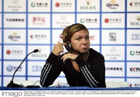 BEIJING, CHINA - OCTOBER 02: (CHINA OUT) Simona Halep of Romania addresses a news conference before the 2015 China Open on October 2, 2015 in Beijing, China.  CFP473769699 