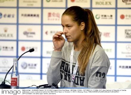 BEIJING, CHINA - OCTOBER 02: (CHINA OUT) Ana Ivanovic of Republic of Serbia addresses a news conference before the 2015 China Open on October 2, 2015 in Beijing, China.  CFP473769697 