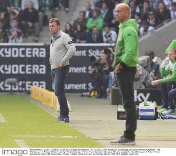 03.10.2015, xblx, Fussball 1.Bundesliga, Borussia Moenchengladbach - VfL Wolfsburg, v.l. Trainer Dieter Hecking (VfL Wolfsburg), Trainer Andre Schubert (Borussia Mönchengladbach)