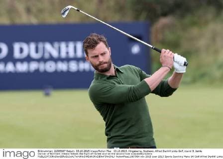 03.10.2015. Kingsbarns, Scotland. Alfred Dunhill Links Golf, round 3. Jamie Dornan of Northern Ireland follows the flight of his tee shot on the second hole xDavidxBlunsdenx  ActionPlus11667964