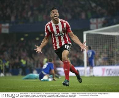 Southampton s Graziano Pelle celebrates scoring his sides third goal Barclays Premier League - Chelsea vs Southampton - Stamford Bridge - England - 3rd October 2015 - Picture David Klein Sportimage EDITORIAL USE ONLY. No use with unauthorised audio, video, data, fixture lists, club league logos or live services. Online in-match use limited to 120 images, no video emulation. No use in betting, games or single club league player publications.
