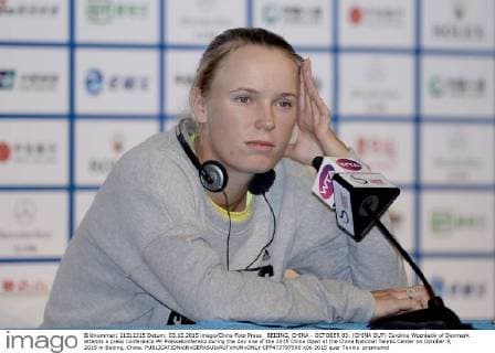 BEIJING, CHINA - OCTOBER 03: (CHINA OUT) Caroline Wozniacki of Denmark attends a press conference PK Pressekonferenz during the day one of the 2015 China Open at the China National Tennis Center on October 3, 2015 in Beijing, China.  CFP473797590 