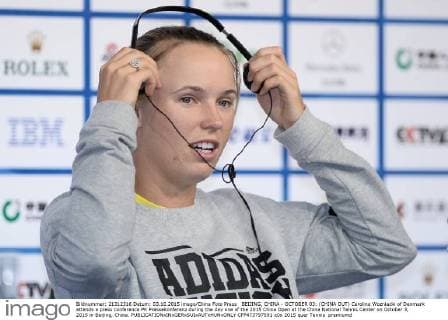 BEIJING, CHINA - OCTOBER 03: (CHINA OUT) Caroline Wozniacki of Denmark attends a press conference PK Pressekonferenz during the day one of the 2015 China Open at the China National Tennis Center on October 3, 2015 in Beijing, China.  CFP473797591 