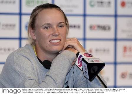 BEIJING, CHINA - OCTOBER 03: (CHINA OUT) Caroline Wozniacki of Denmark attends a press conference PK Pressekonferenz during the day one of the 2015 China Open at the China National Tennis Center on October 3, 2015 in Beijing, China.  CFP473797592 