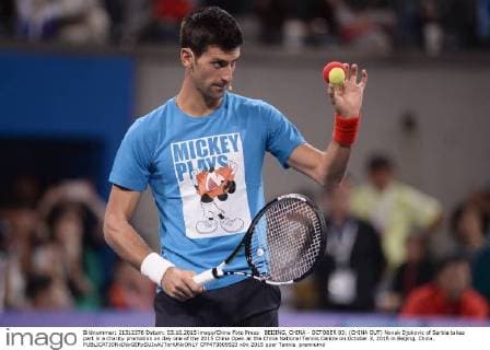 BEIJING, CHINA - OCTOBER 03: (CHINA OUT) Novak Djokovic of Serbia takes part in a charity promotion on day one of the 2015 China Open at the China National Tennis Centre on October 3, 2015 in Beijing, China.  CFP473809523 
