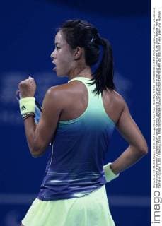 BEIJING, CHINA - OCTOBER 03: (CHINA OUT) Wang Qiang of China celebrates in the first round of Women s Singles match against Varvara Lepchenko of USA on day one of the 2015 China Open at the China National Tennis Centre on October 3, 2015 in Beijing, China.  CFP473812499 