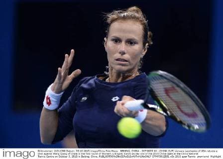 BEIJING, CHINA - OCTOBER 03: (CHINA OUT) Varvara Lepchenko of USA returns a shot against Wang Qiang of China in the first round of Women s Singles match on day one of the 2015 China Open at the China National Tennis Centre on October 3, 2015 in Beijing, China.  CFP473812501 