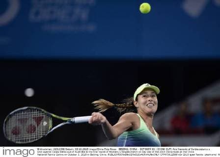 BEIJING, CHINA - OCTOBER 03: (CHINA OUT) Ana Ivanovic of Serbia returns a shot against Casey Dellacqua of Australia in the first round of Women s Singles match on day one of the 2015 China Open at the China National Tennis Centre on October 3, 2015 in Beijing, China.  CFP473812568 