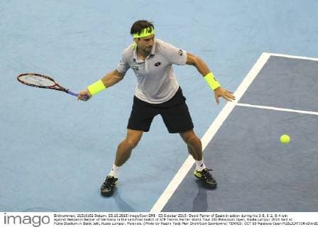 03 October 2015: David Ferrer of Spain in action during his 3-6, 6-2, 6-4 win against Benjamin Becker of Germany in the semifinal match of ATP Tennis Herren World Tour 250 Malaysian Open, Kuala Lumpur 2015 held at Putra Stadium in Bukit Jalil, Kuala Lumpur, Malaysia. (Photo by Hazrin Yeob Men Shah Icon Sportswire) TENNIS: OCT 03 Malaysia Open Icon3781510036274 EDITORIAL USE ONLY