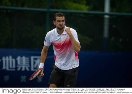 SHENZHEN, CHINA - OCTOBER 04: (CHINA OUT) Marin Cilic of Croatia reacts against Feliciano Lopez Diaz-Guerra of Spain during semi-final match on day seven of the 2015 Shenzhen Open ATP Tennis Herren World Tour at Longgang Sports Center on October 4, 2015 in Shenzhen, Guangdong Province of China.  CFP473856659 