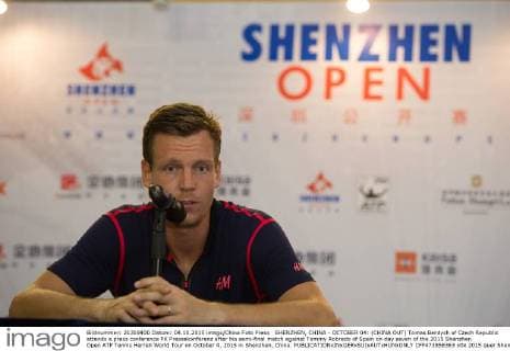 SHENZHEN, CHINA - OCTOBER 04: (CHINA OUT) Tomas Berdych of Czech Republic attends a press conference PK Pressekonferenz after his semi-final match against Tommy Robredo of Spain on day seven of the 2015 Shenzhen Open ATP Tennis Herren World Tour on October 4, 2015 in Shenzhen, China.  CFP473858363 