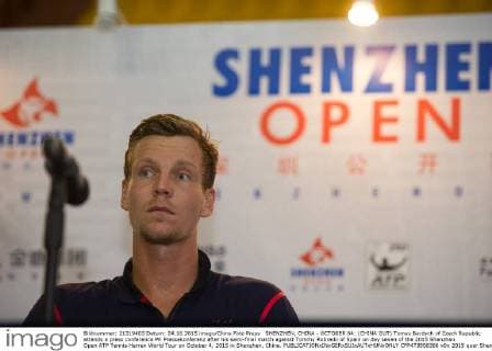 SHENZHEN, CHINA - OCTOBER 04: (CHINA OUT) Tomas Berdych of Czech Republic attends a press conference PK Pressekonferenz after his semi-final match against Tommy Robredo of Spain on day seven of the 2015 Shenzhen Open ATP Tennis Herren World Tour on October 4, 2015 in Shenzhen, China.  CFP473858366 