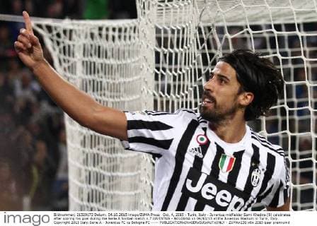Oct. 4, 2015 - Turin, Italy - Juventus midfielder Sami Khedira (6) celebrates after scoring his goal during the Serie A football match n.7 JUVENTUS - BOLOGNA on 04 10 15 at the Juventus Stadium in Turin, Italy. Copyright 2015 Italy:Serie A - Juventus FC vs Bologna FC -----  - ZUMAn230