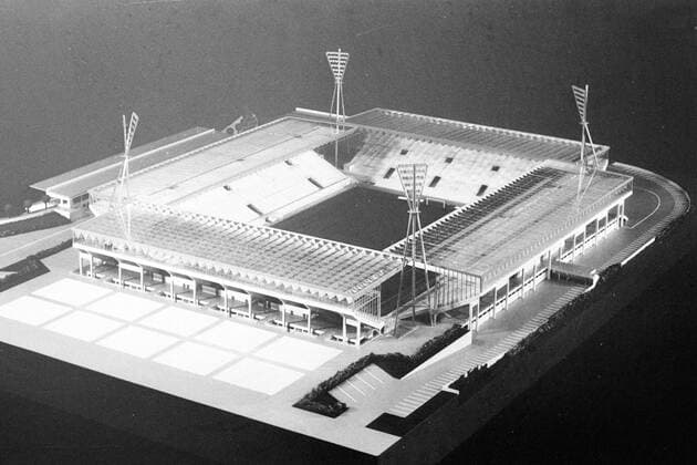AIPS Kongress 1971 in München: Vorstellung der WM Stadien für die WM 1974 in Deutschland, Modell Westfalenstadion Dortmund