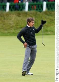 04.10.2015. St Andrews, Scotland. Alfred Dunhill Links Golf Thorbjorn Olesen reacts to his birdie putt on the 18th green xDavidxBlunsdenx  ActionPlus11669202