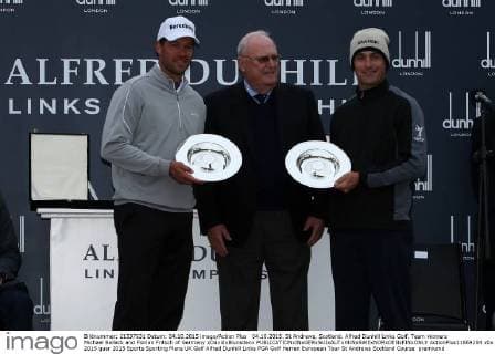04.10.2015. St Andrews, Scotland. Alfred Dunhill Links Golf. Team winners Michael Ballack and Florian Fritsch of Germany xDavidxBlunsdenx  ActionPlus11669204