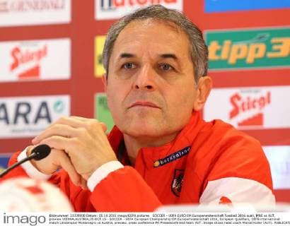 SOCCER - UEFA EURO EM Europameisterschaft Fussball 2016 quali, MNE vs AUT, preview VIENNA,AUSTRIA,05.OCT.15 - SOCCER - UEFA European Championship EM Europameisterschaft 2016, European Qualifiers, OEFB international match Länderspiel Montenegro vs Austria, preview, press conference PK Pressekonferenz team AUT. Image shows head coach Marcel Koller (AUT). GEPAxpictures xChristianxOrt