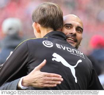 Pep Guardiola (FC Bayern) umarmt Thomas Tuchel (Borussia Dortmund) Fussball 1. BL München Allianz Arena 04.09.2015 FC Bayern München - Borussia Dortmund