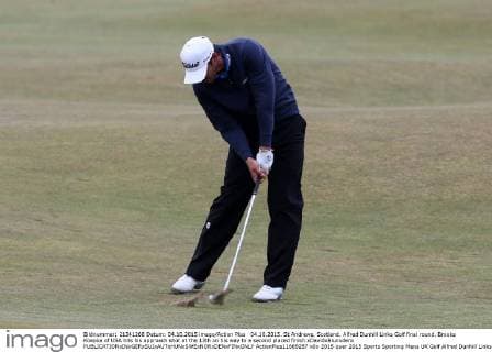 04.10.2015. St Andrews, Scotland. Alfred Dunhill Links Golf final round. Brooks Koepka of USA hits his approach shot at the 13th on his way to a second placed finish xDavidxBlunsdenx  ActionPlus11669287