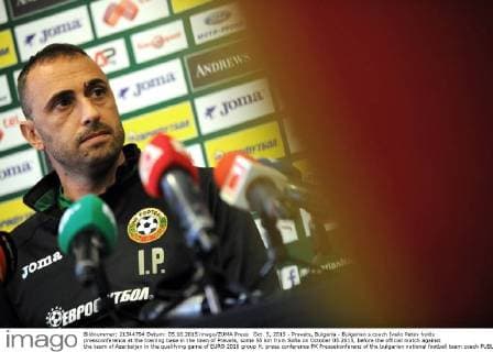Oct. 5, 2015 - Pravets, Bulgaria - Bulgarian s coach Ivailo Petev holds pressconference at the training base in the town of Pravets, some 55 km from Sofia on October 05.2015, before the official match against the team of Azerbaijan in the qualifying game of EURO 2016 group H. press conference PK Pressekonferenz of the bulgarian national football team coach  - ZUMAn230