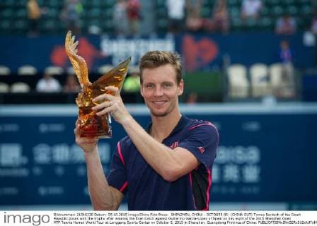 SHENZHEN, CHINA - OCTOBER 05: (CHINA OUT) Tomas Berdych of the Czech Republic poses with the trophy after winning the final match against Guillermo Garcia-Lopez of Spain on day eight of the 2015 Shenzhen Open ATP Tennis Herren World Tour at Longgang Sports Center on October 5, 2015 in Shenzhen, Guangdong Province of China.  CFP473919961 