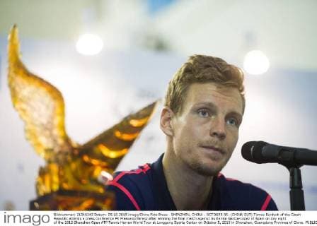 SHENZHEN, CHINA - OCTOBER 05: (CHINA OUT) Tomas Berdych of the Czech Republic attends a press conference PK Pressekonferenz after winning the final match against Guillermo Garcia-Lopez of Spain on day eight of the 2015 Shenzhen Open ATP Tennis Herren World Tour at Longgang Sports Center on October 5, 2015 in Shenzhen, Guangdong Province of China.  CFP473919980 