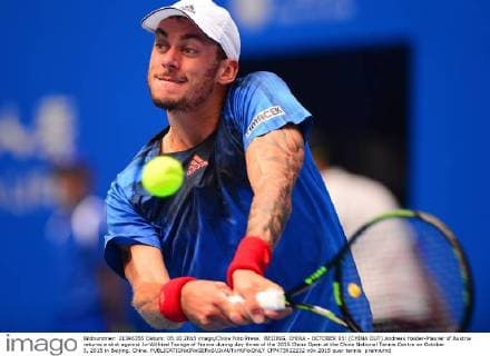 BEIJING, CHINA - OCTOBER 05: (CHINA OUT) Andreas Haider-Maurer of Austria returns a shot against Jo-Wilfried Tsonga of France during day three of the 2015 China Open at the China National Tennis Centre on October 5, 2015 in Beijing, China.  CFP473922232 