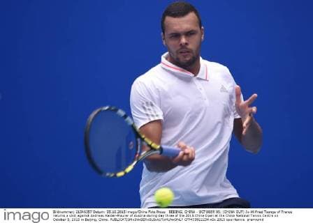 BEIJING, CHINA - OCTOBER 05: (CHINA OUT) Jo-Wilfried Tsonga of France returns a shot against Andreas Haider-Maurer of Austria during day three of the 2015 China Open at the China National Tennis Centre on October 5, 2015 in Beijing, China.  CFP473922234 