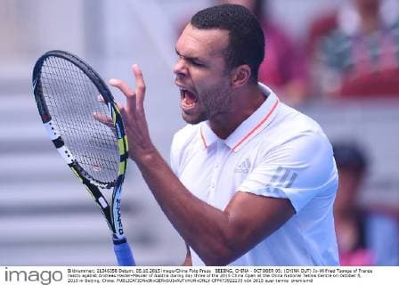 BEIJING, CHINA - OCTOBER 05: (CHINA OUT) Jo-Wilfried Tsonga of France reacts against Andreas Haider-Maurer of Austria during day three of the 2015 China Open at the China National Tennis Centre on October 5, 2015 in Beijing, China.  CFP473922235 