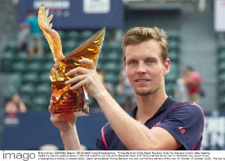Tomas Berdych of the Czech Republic holds his champion trophy after beating Guillermo Garcia-Lopez of Spain in the final match to win the 2015 Shenzhen Open ATP Tennis Herren World Tour in Shenzhen city, south China s Guangdong province, 5 October 2015. Czech tennis player Tomas Berdych has won his first tournament of the year on Monday (5 October 2015). The top Czech men s singles player beat Spaniard Guillermo Garcia-Lopez in straight sets: 6:3, 7:6 at the Shenzen Open. He came back in the second set after trailing 0:3. The win puts 30-year-old Berdych on clear course to take part in the prestigious year end Masters tournament at the end of the year in London. Berdych beats Garcia-Lopez to win Shenzhen Open  pbu340902_35