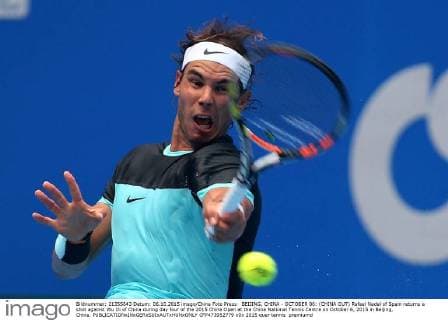 BEIJING, CHINA - OCTOBER 06: (CHINA OUT) Rafael Nadal of Spain returns a shot against Wu Di of China during day four of the 2015 China Open at the China National Tennis Centre on October 6, 2015 in Beijing, China.  CFP473952779 