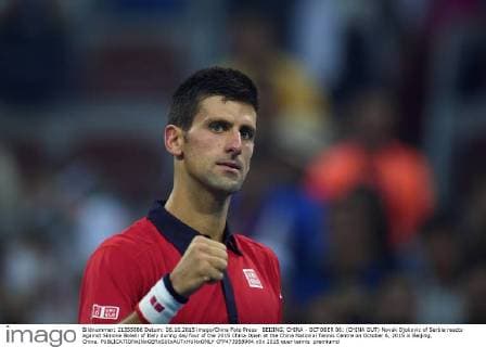 BEIJING, CHINA - OCTOBER 06: (CHINA OUT) Novak Djokovic of Serbia reacts against Simone Bolelli of Italy during day four of the 2015 China Open at the China National Tennis Centre on October 6, 2015 in Beijing, China.  CFP473958984 
