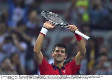 BEIJING, CHINA - OCTOBER 06: (CHINA OUT) Novak Djokovic of Serbia celebrates after defeating Simone Bolelli of Italy during day four of the 2015 China Open at the China National Tennis Centre on October 6, 2015 in Beijing, China.  CFP473958986 