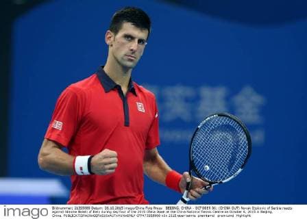 BEIJING, CHINA - OCTOBER 06: (CHINA OUT) Novak Djokovic of Serbia reacts against Simone Bolelli of Italy during day four of the 2015 China Open at the China National Tennis Centre on October 6, 2015 in Beijing, China.  CFP473958988 