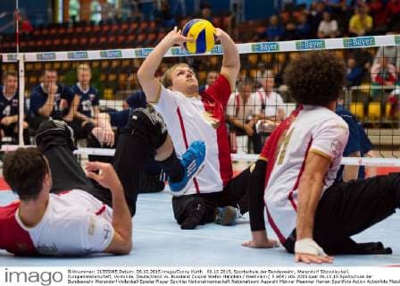 06.10.2015, Sportschule der Bundeswehr, Warendorf Sitzvolleyball, Europameisterschaft, Vorrunde, Deutschland vs. Russland Zuspiel Stefan Hähnlein Haehnlein ( 5 GER)