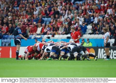 06.10.2015. King Power Stadium, Leicester, England. Rugby World Cup. Canada versus Romania. A Canadian put in at the scrum. xTimxWilliamsx  ActionPlus11669557