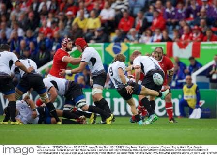 06.10.2015. King Power Stadium, Leicester, England. Rugby World Cup. Canada versus Romania. Romania scrum-half Florin Surugiu clears the ball. xTimxWilliamsx  ActionPlus11669565
