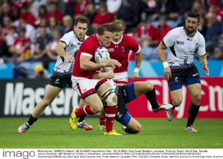 06.10.2015. King Power Stadium, Leicester, England. Rugby World Cup. Canada versus Romania. Jeff Hassler of Canada in possession. xGrahamxWilsonx  ActionPlus11669634