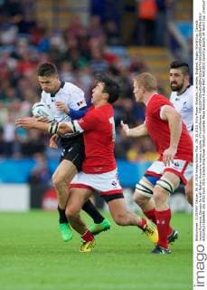 06.10.2015. King Power Stadium, Leicester, England. Rugby World Cup. Canada versus Romania. Canada fly-half Nathan Hirayama makes a tackle. xTimxWilliamsx  ActionPlus11669691