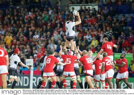 06.10.2015. King Power Stadium, Leicester, England. Rugby World Cup. Canada versus Romania. Romania lock Valentin Popirlan wins a line out. xTimxWilliamsx  ActionPlus11669706
