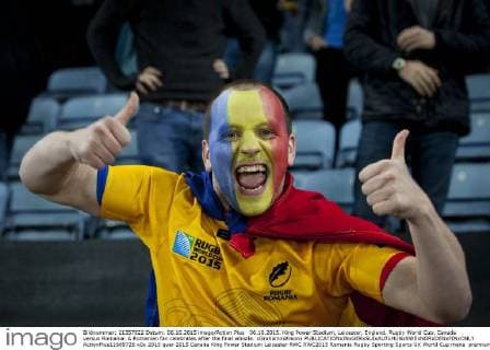 06.10.2015. King Power Stadium, Leicester, England. Rugby World Cup. Canada versus Romania. A Romanian fan celebrates after the final whistle. xGrahamxWilsonx  ActionPlus11669726