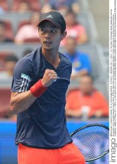 (151007) -- BEIJING, Oct. 7, 2015 -- Lu Yen-Hsun of Chinese Taipei celebrates scoring during the men s singles second round match of China Open Tennis Tournament against Viktor Troicki of Serbia at the National Tennis Center in Beijing, capital of China, Oct. 7, 2015. Lu Yen-Hsun won 2-0.) (SP)CHINA-BEIJING-TENNIS-CHINA OPEN-MEN S SINGLES (CN) XingxGuangli 