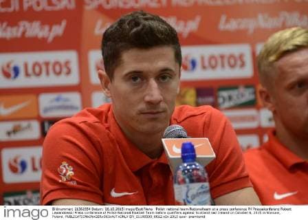 Polish national team Nationalteam at a press conference PK Pressekonferenz Robert Lewandowski Press conference of Polish National Football Team before qualifiers against Scotland nad Ireland on October 6, 2015 in Warsaw, Poland.  EN_01188505_0012